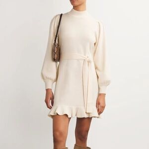 Paige Julita Wool Ruffle Sweater Dress - Cream